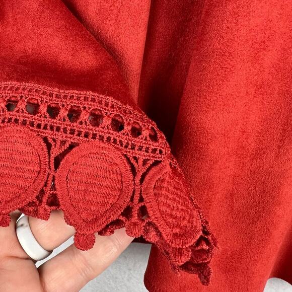 NEW Jodifl Burnt Orange Faux Suede Flare Crochet Trim Sleeve Oversized Blouse S - Picture 7 of 12